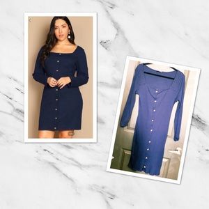 Button Front Rib-knit Dress
